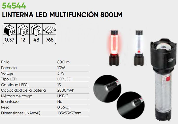 LINTERNA LED MULTIFUNCION 800LM (54544) 2