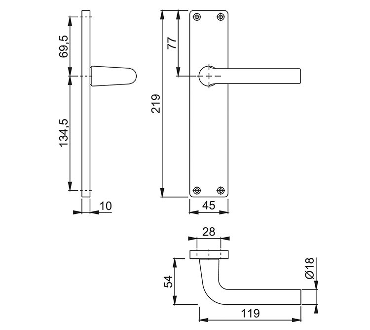 MANILLA L PLACA 45X219 PLATA HOPPE F-1 2