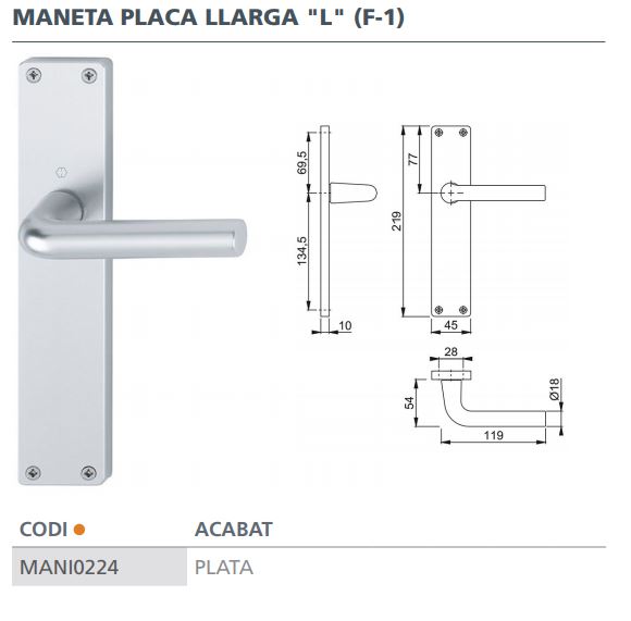 MANILLA L PLACA 45X219 PLATA HOPPE F-1 3
