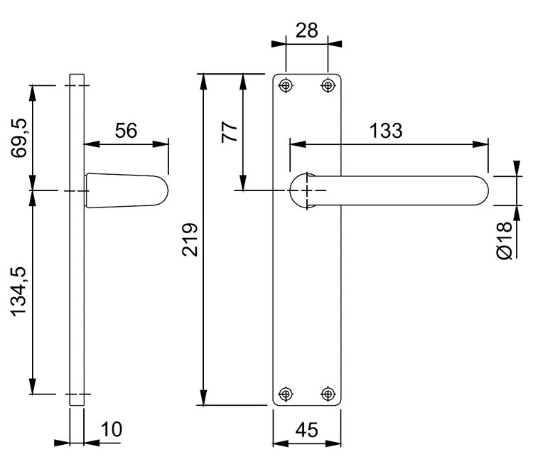 MANILLA U PLACA 45X219 F-1  HOPPE 2