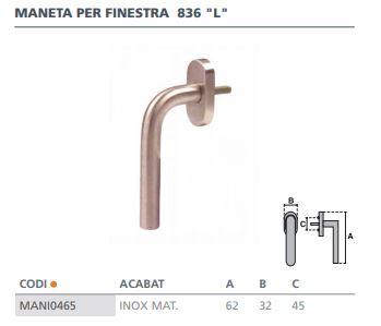 MANILLA PARA CREMONAS 836 INOX 'L' RF116 2