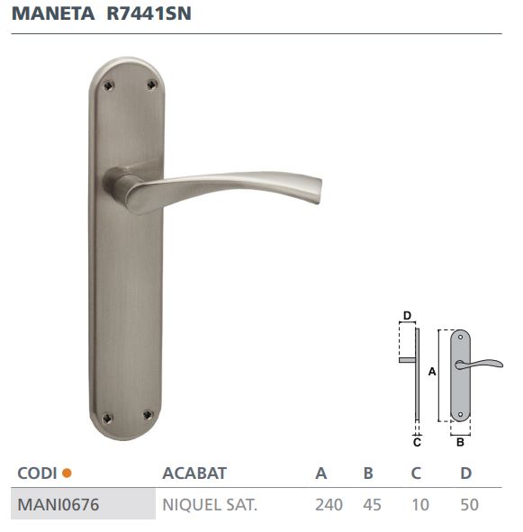 MANILLA ACERO/ALUMINIO PLACA (JUEGO) NIQUEL SATINADO R7441SN 2