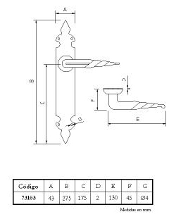 MANIVELA RIZADA NEGRA PLACA 275X43 73163 2