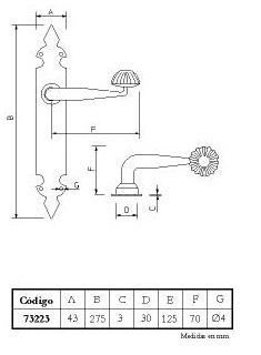 MANILLA FELIPE II NEGRO PLACA 275X43MM 73223 2