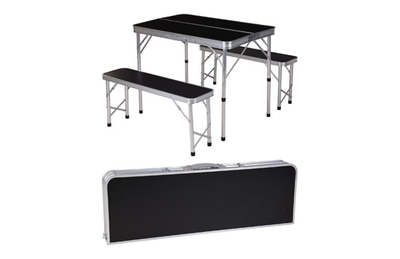 MESA CAMPING PLEGABLE + 2 BANCOS PICNIC MDF NEGRO CM4100100 1