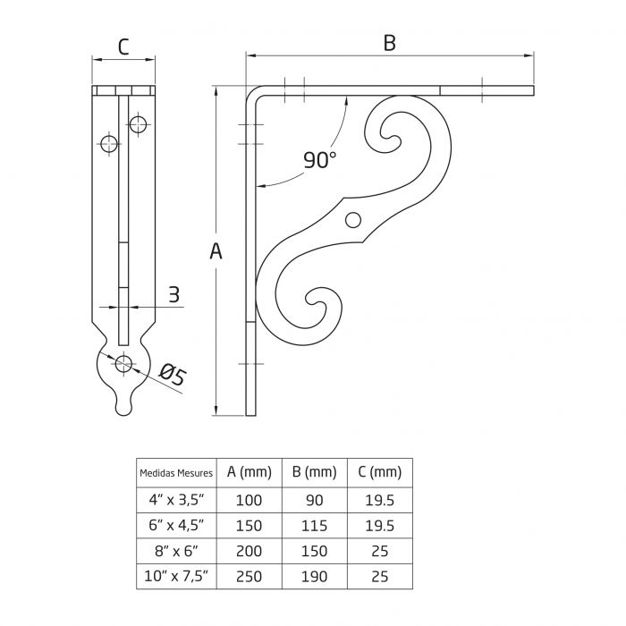 ESCUADRA SOPORTE ORNAMENTAL MODELO 2 NEGRO 250X190MM 203 2
