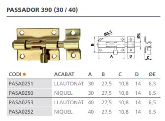 CERROJO PASADOR MOD.390 40X28 MM NIQUELADO 1136 2
