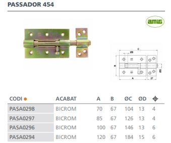 PASADOR 454 CON PORTACANDADO 100X67MM BICROMATADO 912 2