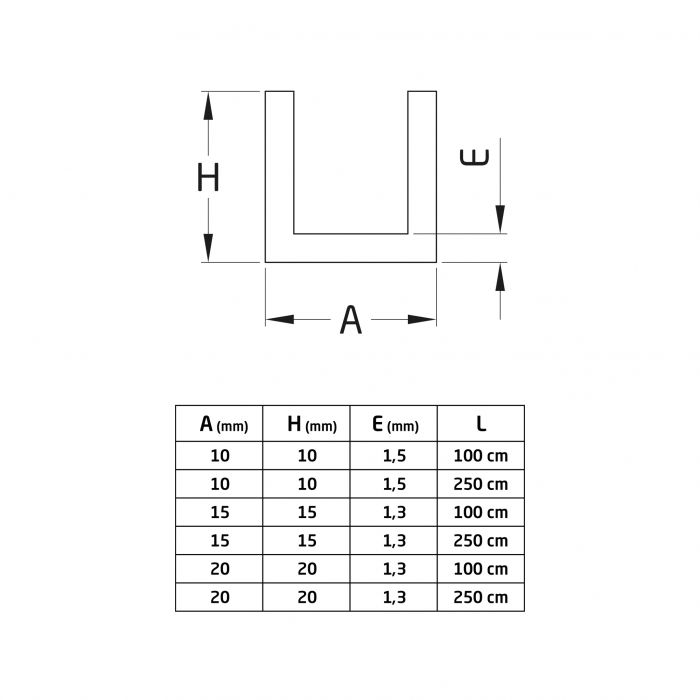 PERFIL U ALUMINIO 15X15-1M.PLATA  20684 2