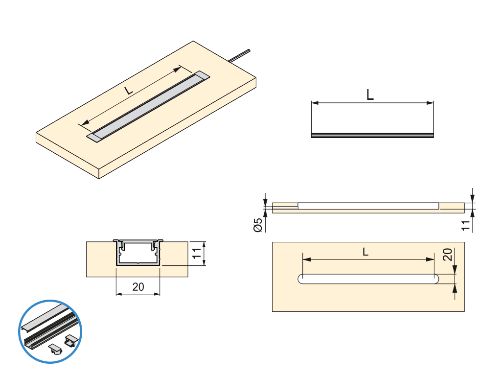 PERFIL EMPOTRAR ALUM.ROLFLEX 5085262 2,3 3