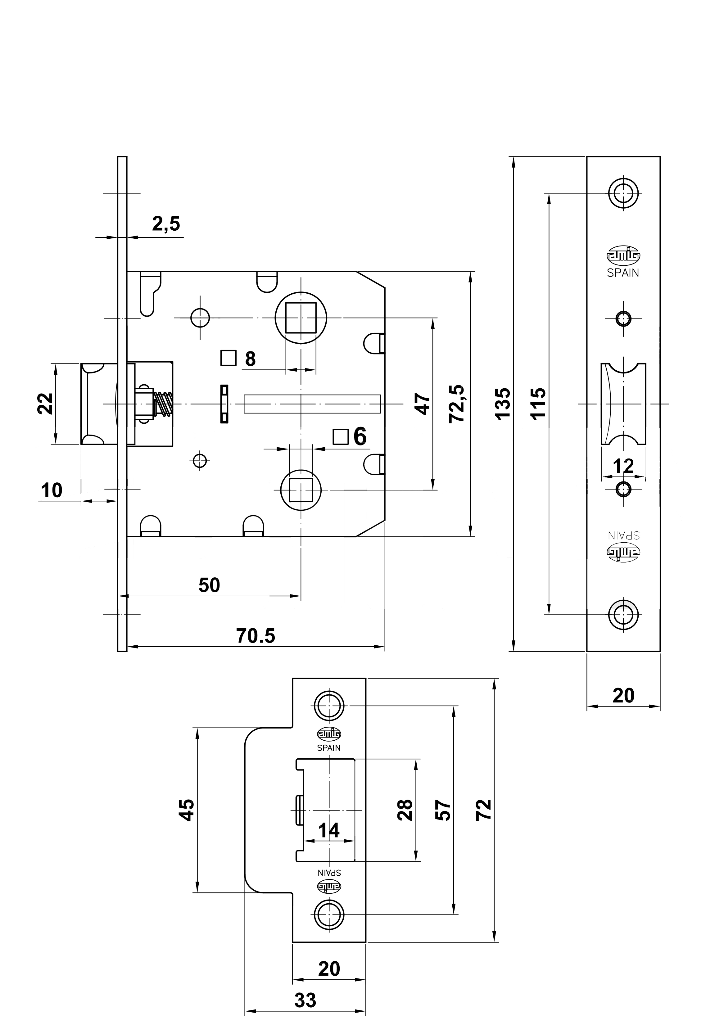 PICAPORTE REVERSIBLE RECTO 2100-45 CUERO 12600 2