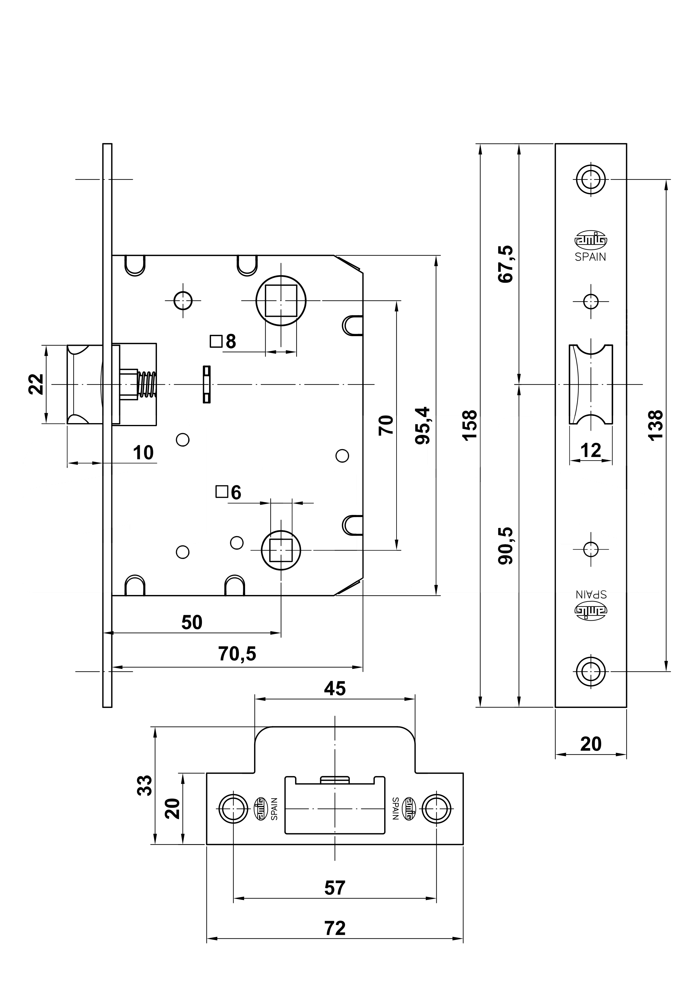 PICAPORTE UNIFIC RECTO 4100-70 NEGRO 6277 2