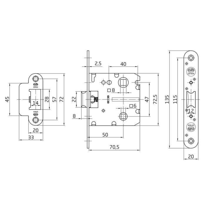 PICAPORTE UNIFIC REDONDO  2001-45 NEGRO 2