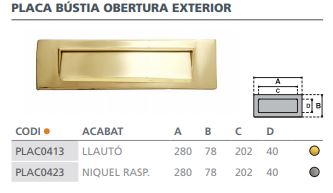 PLACA CARTAS LATON APER. 280X78 7010100 2