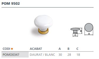 POMO PORCELANA BLANCA DORADO 9502102 2
