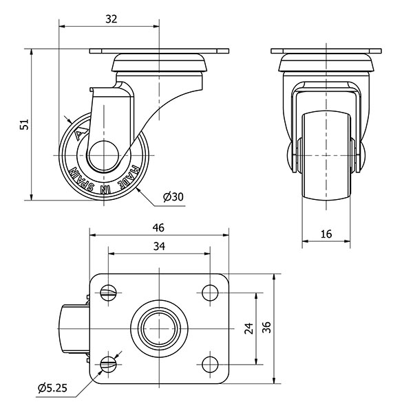 RUEDA GIRATORIA 10BR30-PGI30 30MM 1-0214 2
