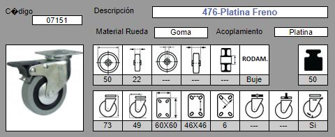 RUEDA GIRAT. AFO 476/50 C/FRENO GRIS 2