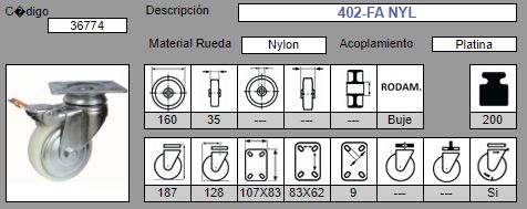 RUEDA GIRAT. AFO 402/160 - NYLON A/FRENO 2