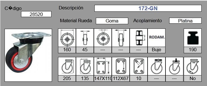 RUEDA GIRAT. AFO 172/160 GOMA 2