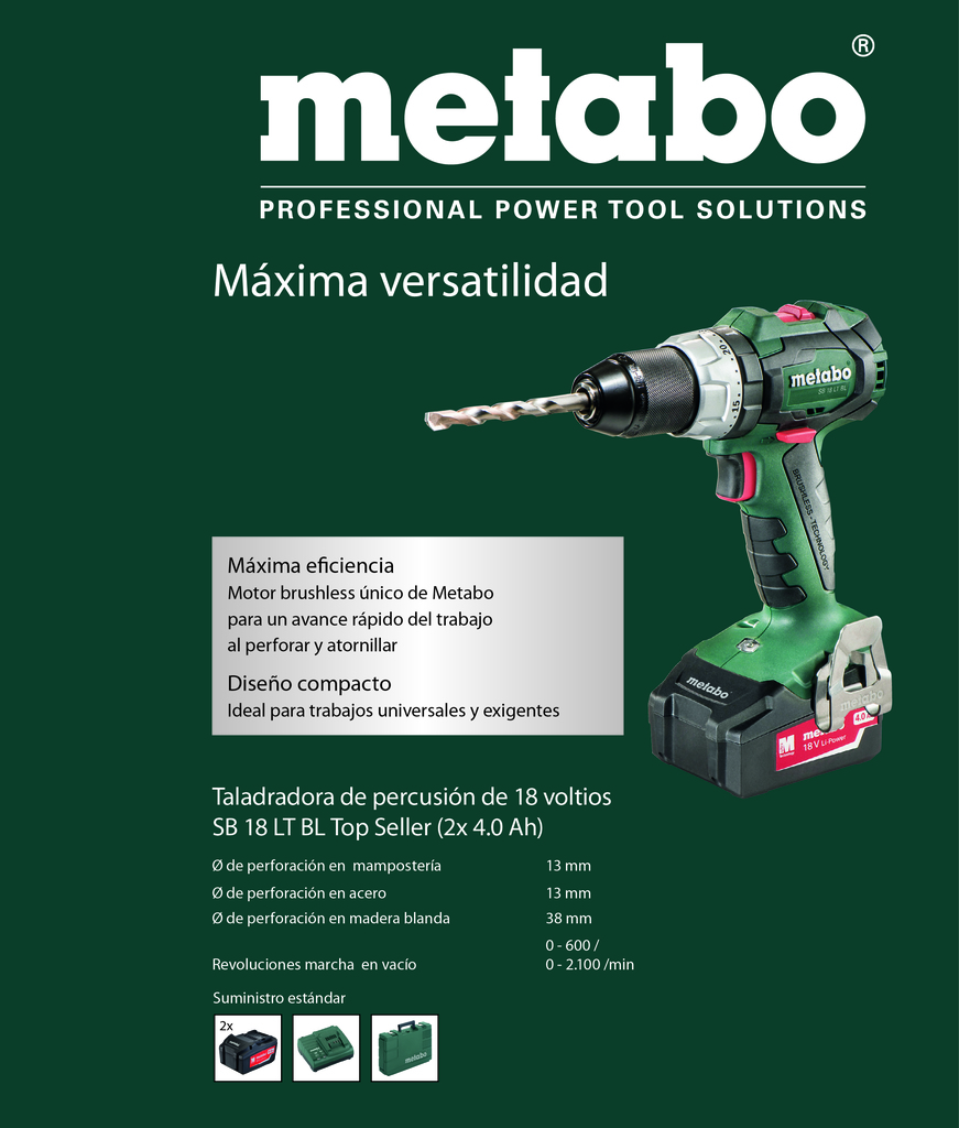 TALADRO PERCUTOR SB 18 LT BL( 18V.4 AH) 7