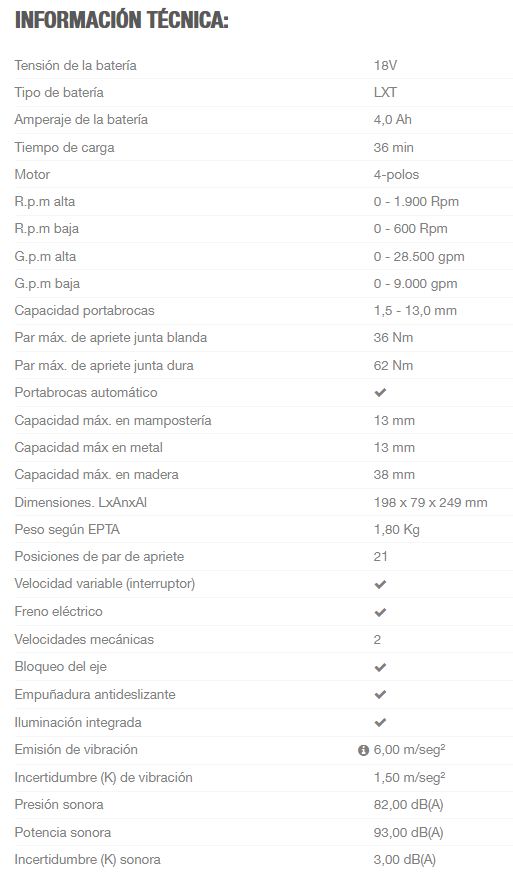 TALADRO COMBINADO 18V 4.0AH   DHP482RME 4