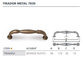 TIRADOR METALICO 96 MM BRONCE RUSTICO 7830831 2