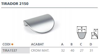 TIRADOR CROMO MATE 2150 ( 32MM)  6214001 2
