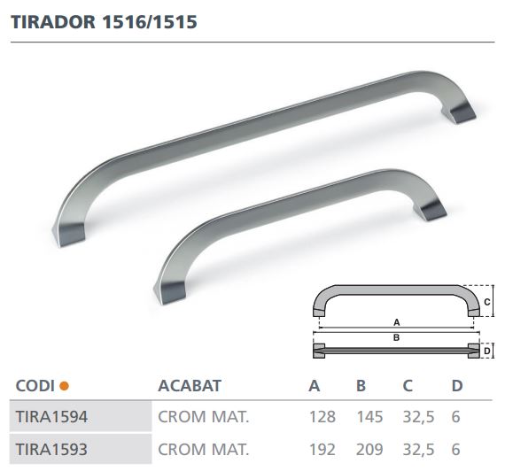 TIRADOR CROMO MATE 1515 (192MM)  6604001 2