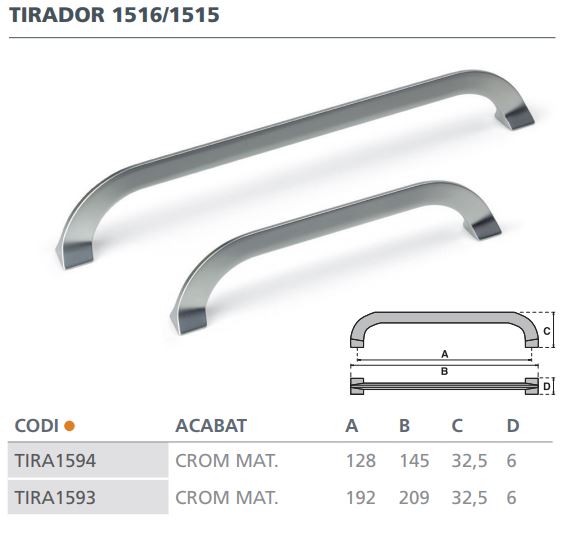 TIRADOR CROMO MATE 1516 (128MM)  6604002 2