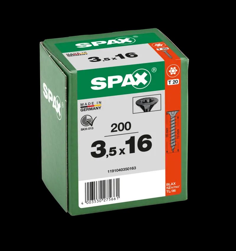 TORNILLO SPAX C/AV NEGRO 3,5X16 T20 200U 3