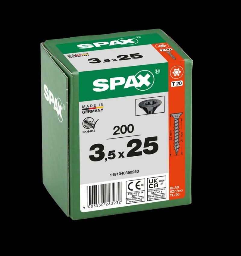 TORNILLO SPAX C/AV NEGRO 3,5X25 T20 200U 3