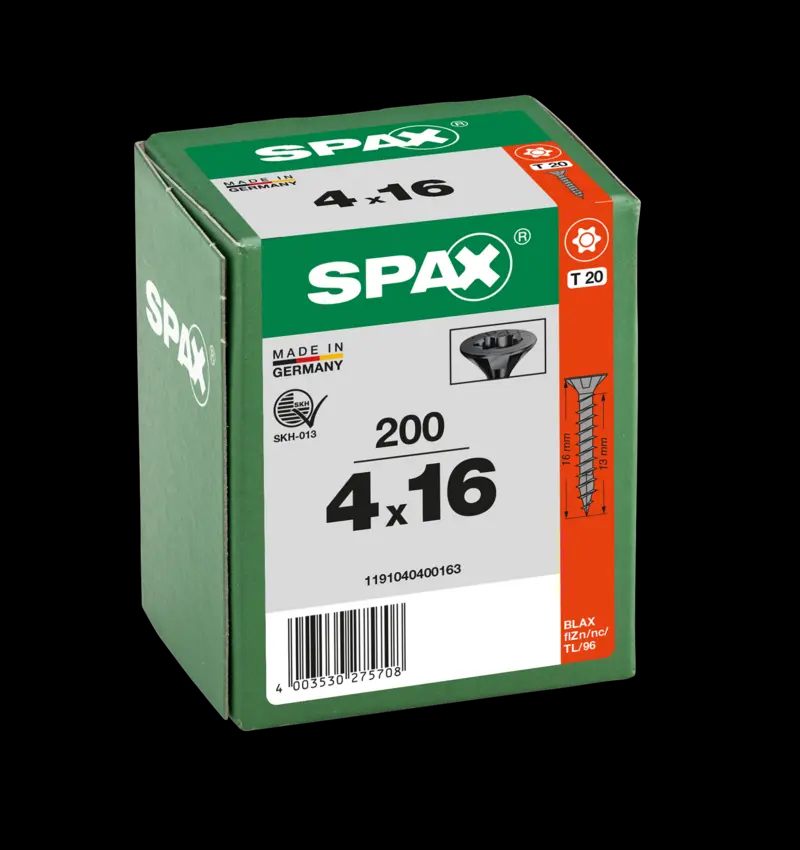 TORNILLO SPAX C/AV NEGRO 4,0X16 T20 200U 3