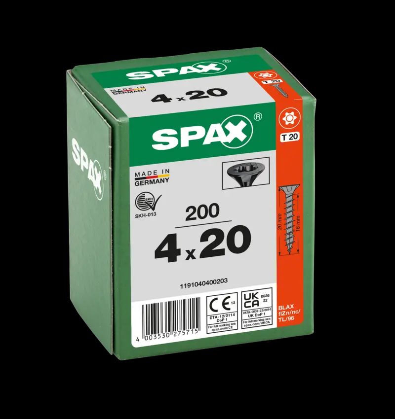 TORNILLO SPAX C/AV NEGRO 4,0X20 T20 200U 3