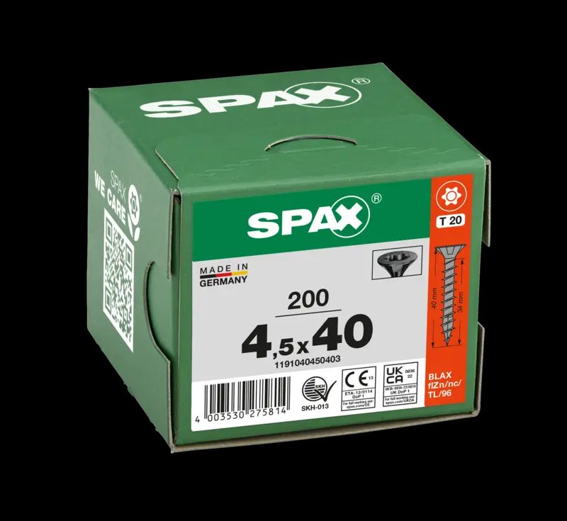 TORNILLO SPAX C/AV NEGRO 4,5X40 T20 200U 3