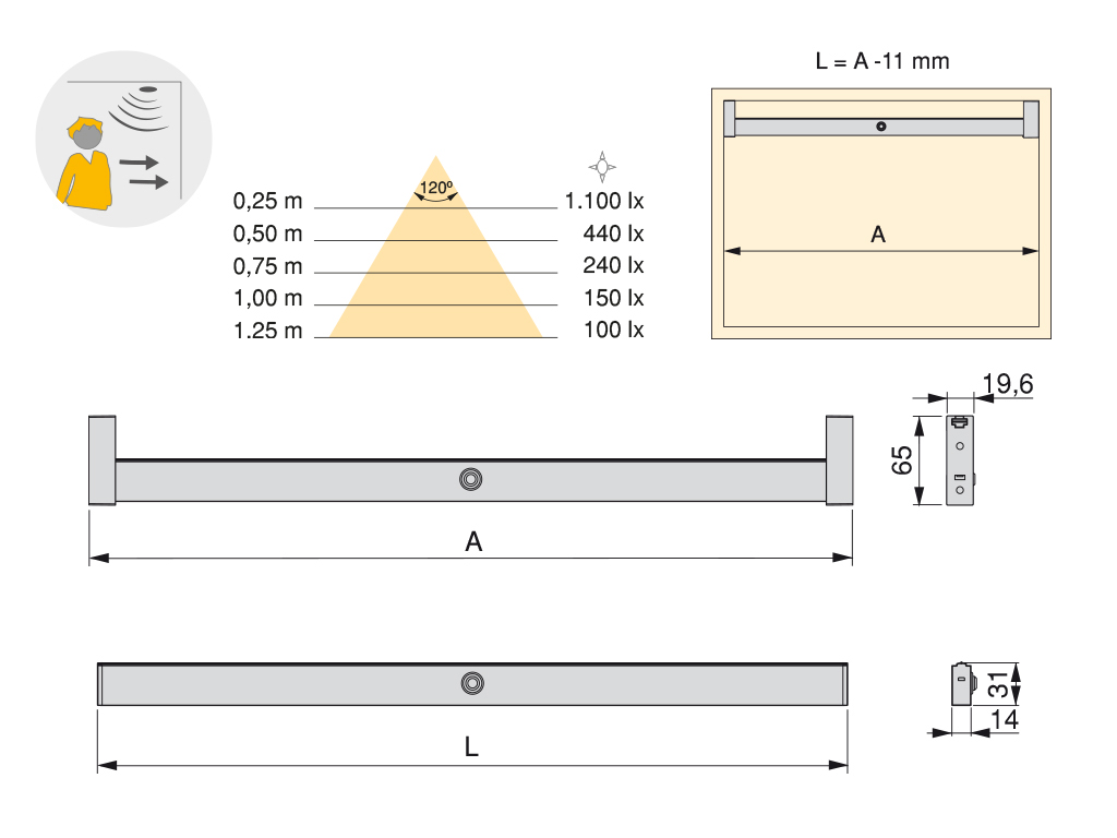 TUBO LED POLUX  858MM-4,8W PLATA 5074862 2