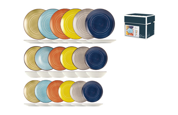 VAJILLA 18 PZAS STONEWARE CARIBE COLORS