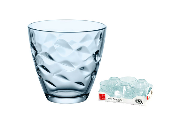 VASO AGUA VIDRIO FLORA PAC25 CL - AZUL