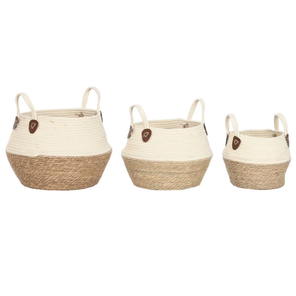 CESTA SET 3 FIBRA ALGODON CREMA 41X41X37