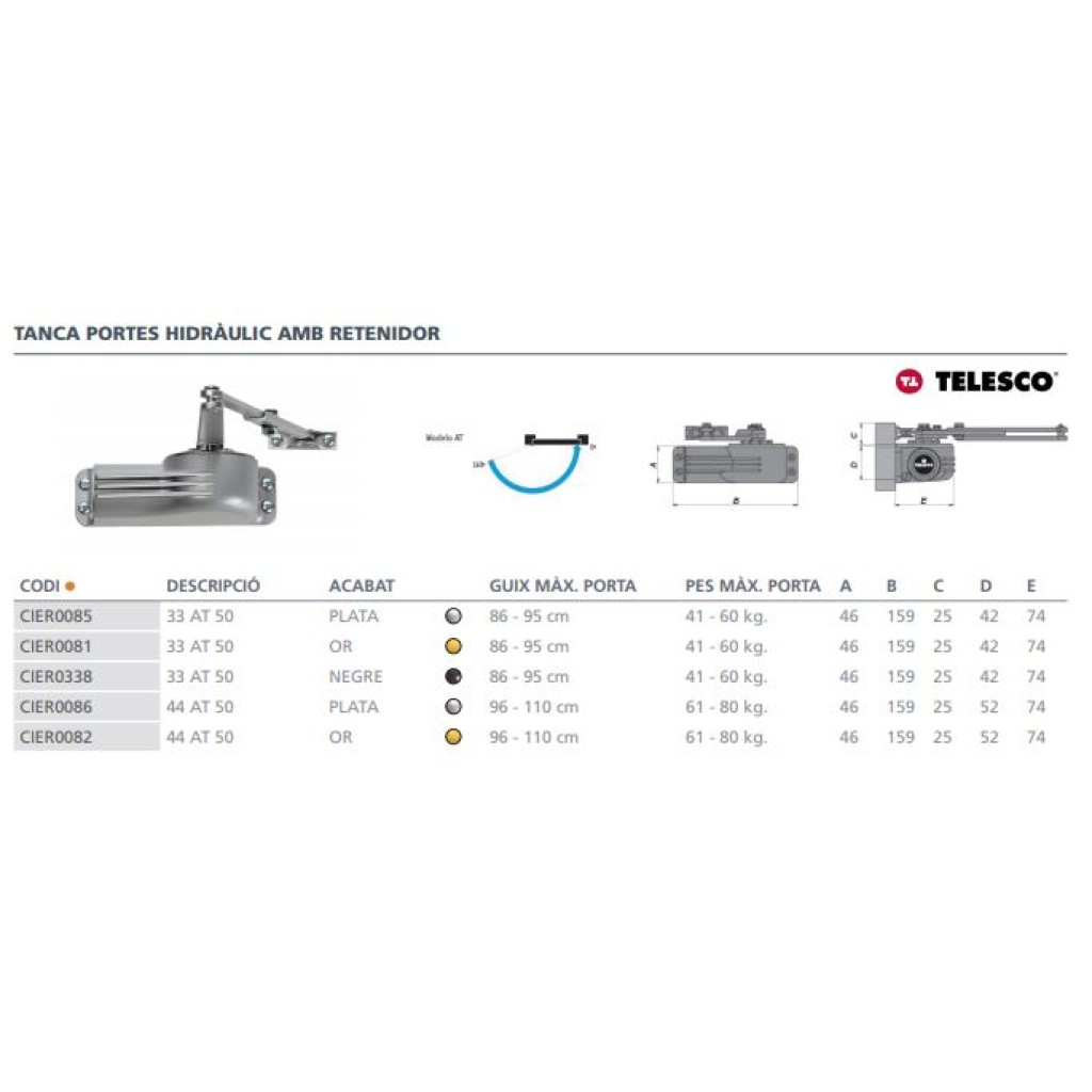 CIERRAPUERTA 33AT50 CLASICNEGRO