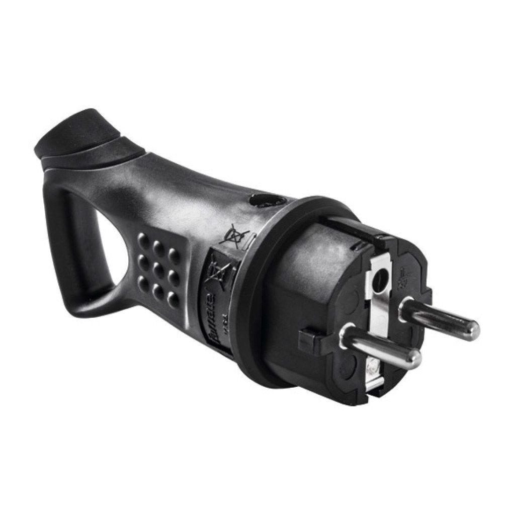 CLAVIJA TT 16A-250V GOMA  NEGRO CON TIRA