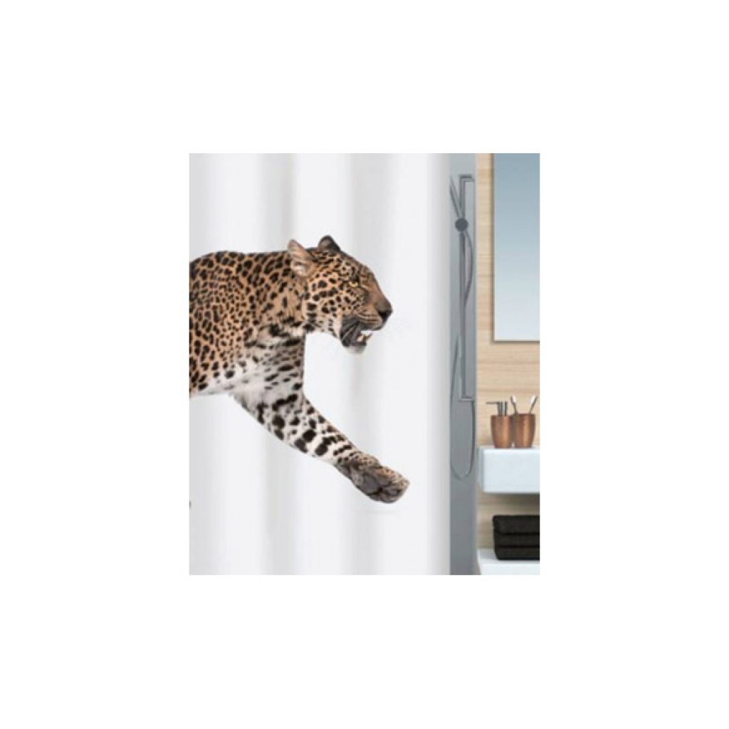 CORTINA BA¥O POLYESTER 180LEOPARD BEIGE/