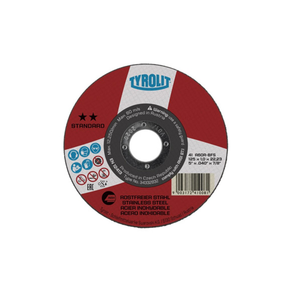 DISCO CORTE INOX STANDARD 125 X 1.6 X 22