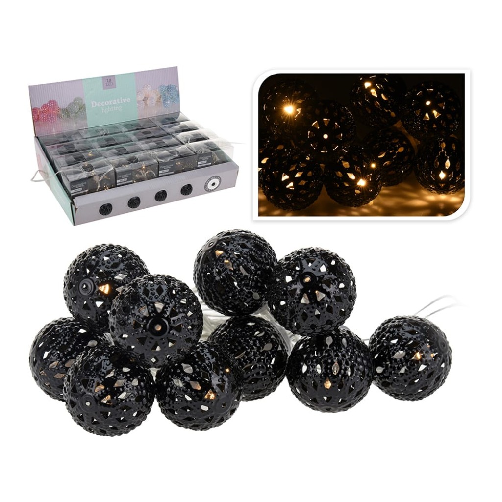 GUIRNALDA FIJA 10LEDS BOLAS NEGRAS PILAS
