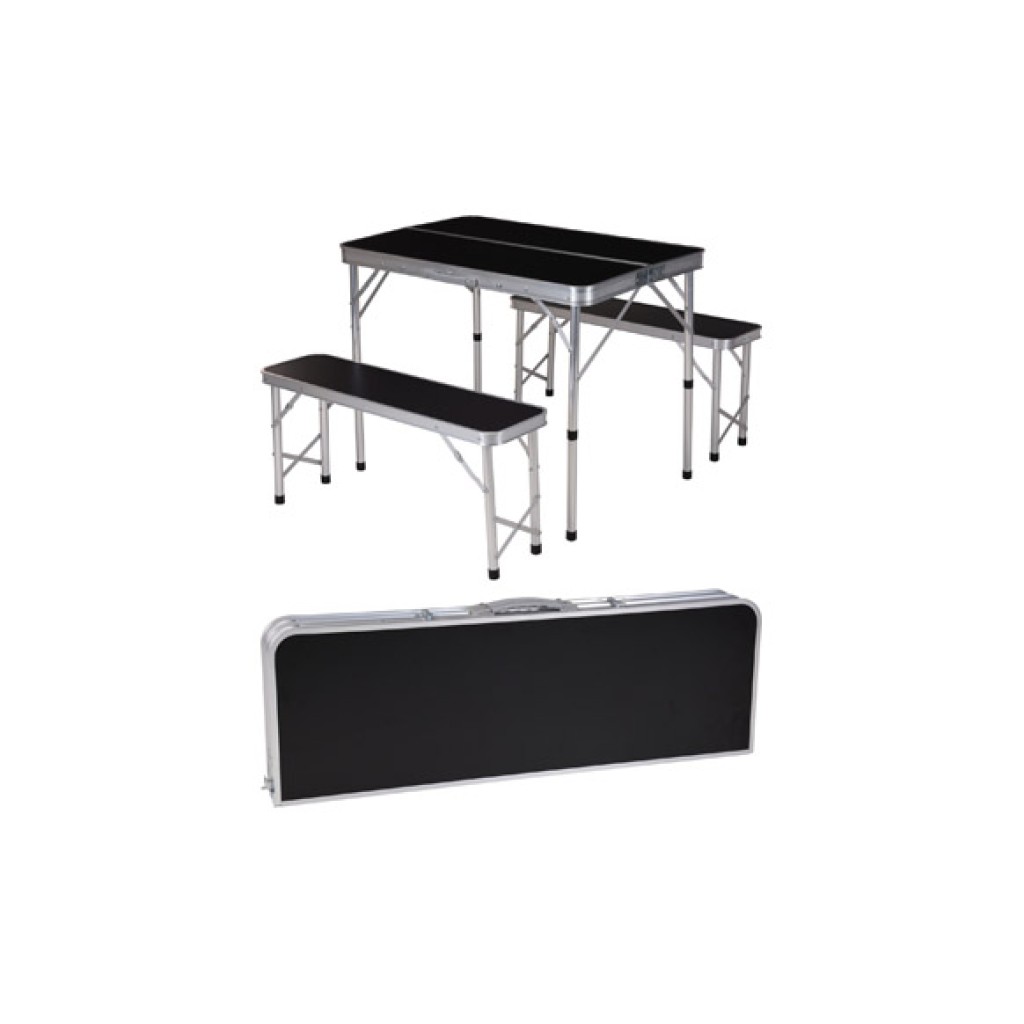 MESA CAMPING PLEGABLE + 2 MDF NEGRO