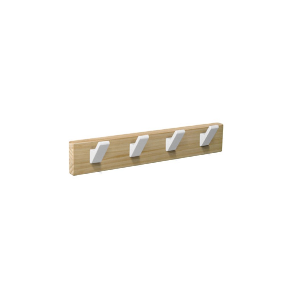 PERCHA PARED MADERA NATURA4 GANCHOS BLAN