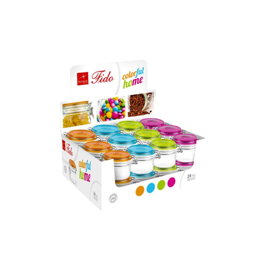TARRO FIDO VIDRIO TAPA COLOR125GR-SURTID