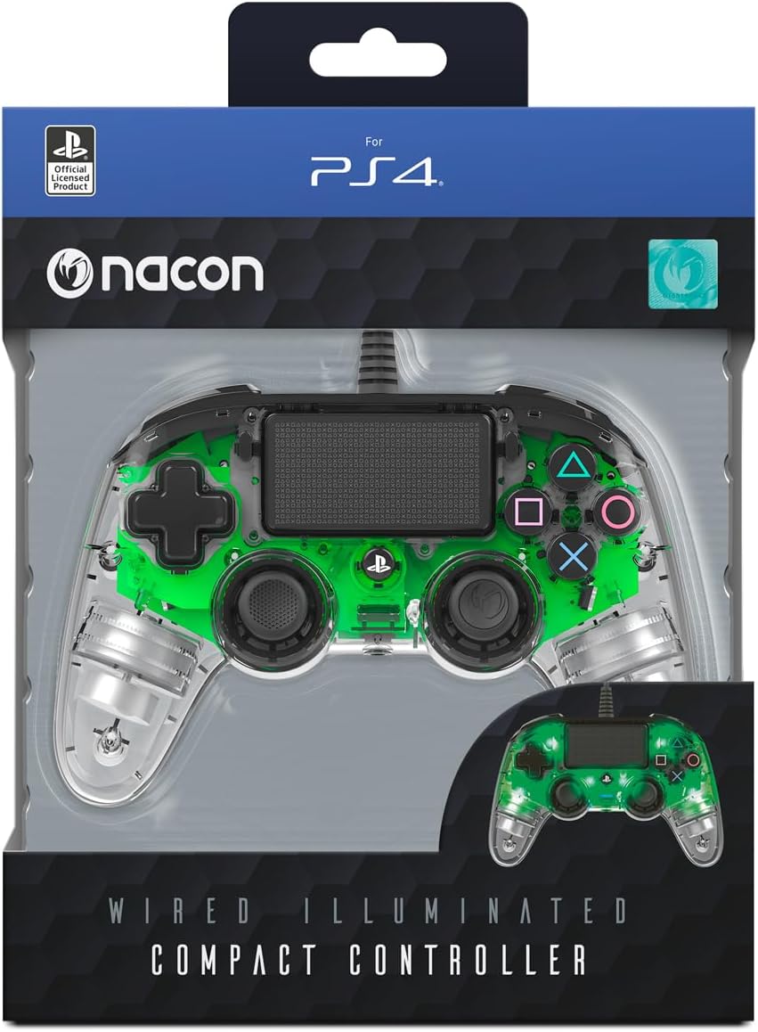 MANDO NACON CON CABLE Y LUCES VERDE PS4