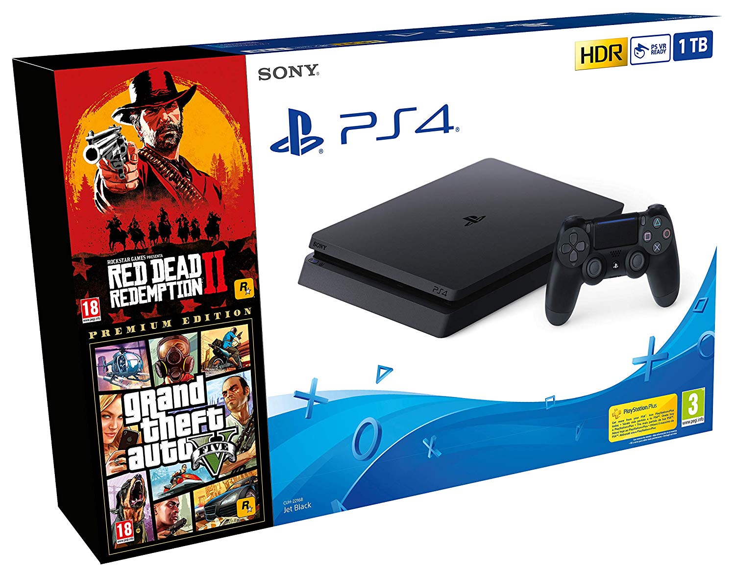 CONSOLA PS4 SLIM 1 TB + RED DEAD 2 + GTA V PREMIUM