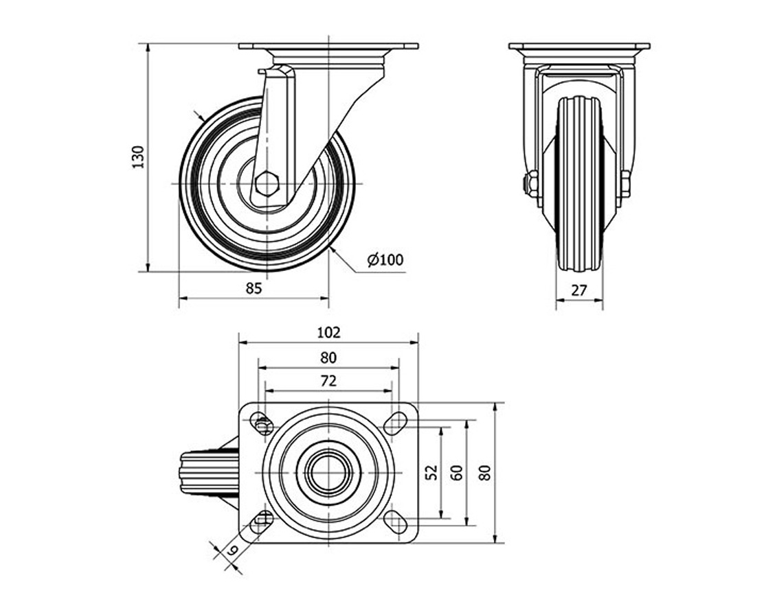 ALEX RUEDAS TW0025 GIRAT. 100MM GOMA 70 KG 2