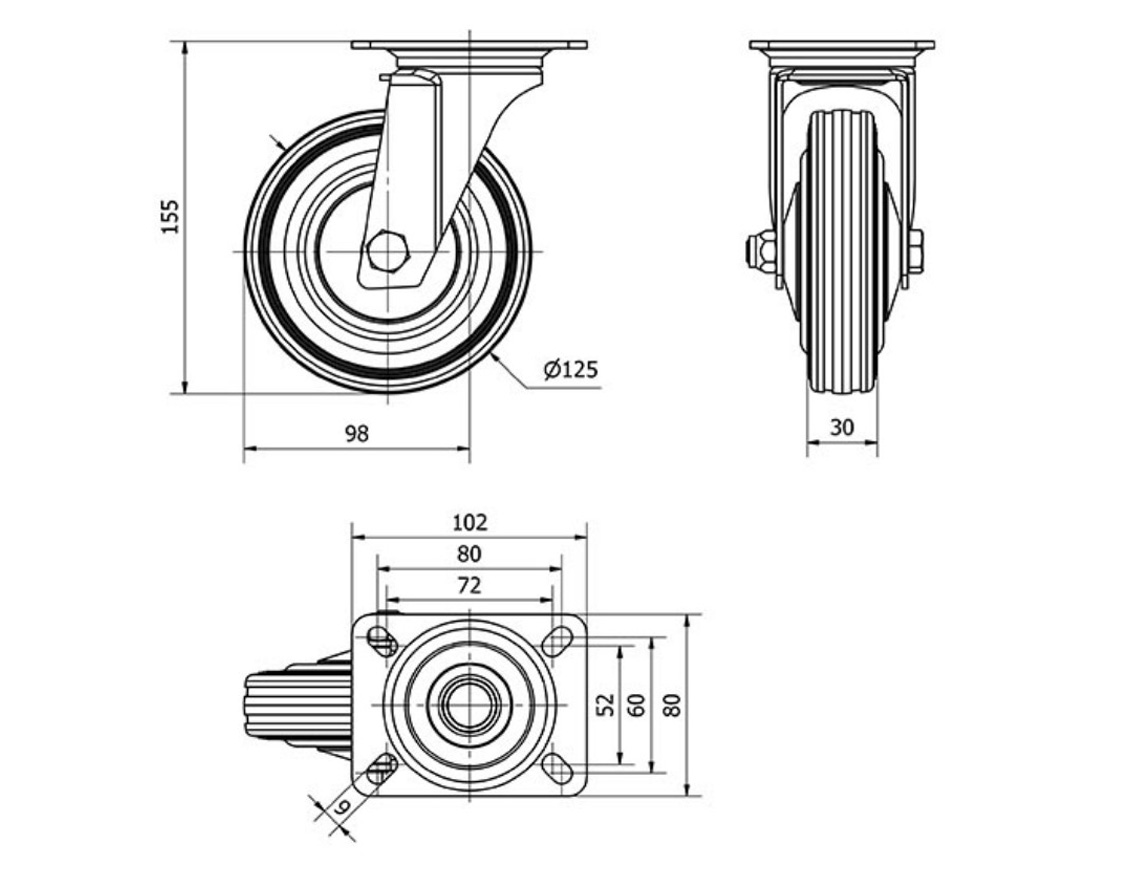 ALEX RUEDAS TW0026 GIRAT. 125MM GOMA 100 KG 2